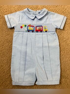 Carriage Boutiques by Friedknit Creations Smocked Train Baby Boy Bubble Romper